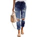 Women's Ripped Mid Waisted Boyfriend Jeans Loose Fit Distressed Stretchy Denim Pants