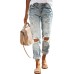 Women's Ripped Mid Waisted Boyfriend Jeans Loose Fit Distressed Stretchy Denim Pants