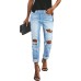 Women's Ripped Mid Waisted Boyfriend Jeans Loose Fit Distressed Stretchy Denim Pants