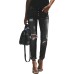 Women's Ripped Mid Waisted Boyfriend Jeans Loose Fit Distressed Stretchy Denim Pants