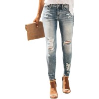 Women's Ripped Skinny Slim Fit Jeans Frayed Distressed Stretchy Denim Pants