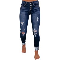 Women's Ripped Skinny Slim Fit Jeans Frayed Distressed Stretchy Denim Pants