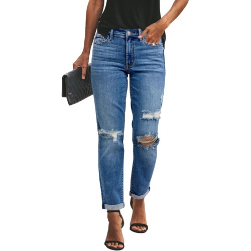 Women's Ripped Mid Waisted Boyfriend Jeans Loose Fit Distressed Stretchy Denim Pants 1011 Women's Ripped Mid Waisted Boyfriend Jeans Loose Fit Distressed Stretchy Denim Pants 1011