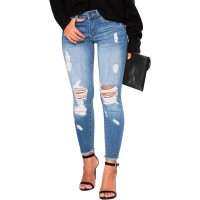 Women's Skinny Ripped Trendy Jeans Distressed Stretchy Denim Pants