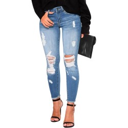 Women's Skinny Ripped Trendy Jeans Distressed Stretchy Denim Pants