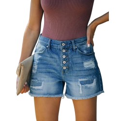 Jean Shorts Womens Summer High Waisted Denim Stretchy Ripped with Pockets SJ001