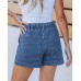 Jean Shorts for Women High Waisted Pull On Drawstring Elastic Waist Trendy Stretchy Denim Summer Shorts SJ003
