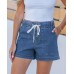 Jean Shorts for Women High Waisted Pull On Drawstring Elastic Waist Trendy Stretchy Denim Summer Shorts SJ003