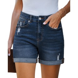 Jean Shorts Womens Stretchy High Waisted Ripped with Pockets Trendy Distressed Cut Off Shorts SJ005