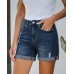Jean Shorts Womens Stretchy High Waisted Ripped with Pockets Trendy Distressed Cut Off Shorts SJ005