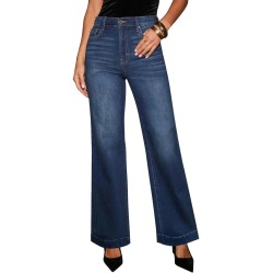 Women's Wide Leg Jeans High Waisted Straight Leg Stretchy Denim Pants with Pockets WLL001