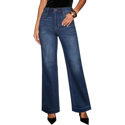 Women's Wide Leg Jeans High Waisted Straight Leg Stretchy Denim Pants with Pockets WLL001