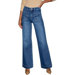 Women's Wide Leg Jeans High Waisted Straight Leg Stretchy Denim Pants with Pockets WLL002