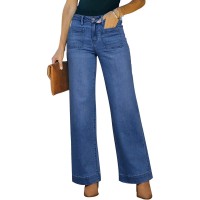 Women's Wide Leg Jeans High Waisted Straight Leg Stretchy Denim Pants with Pockets Wll004