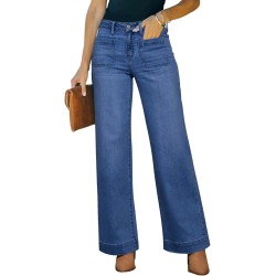 Women's Wide Leg Jeans High Waisted Straight Leg Stretchy Denim Pants with Pockets Wll004