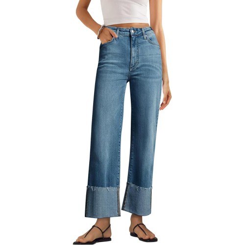 Women's Wide Leg Jeans High Waisted Straight Leg Stretchy Denim Pants with Pockets Wll005